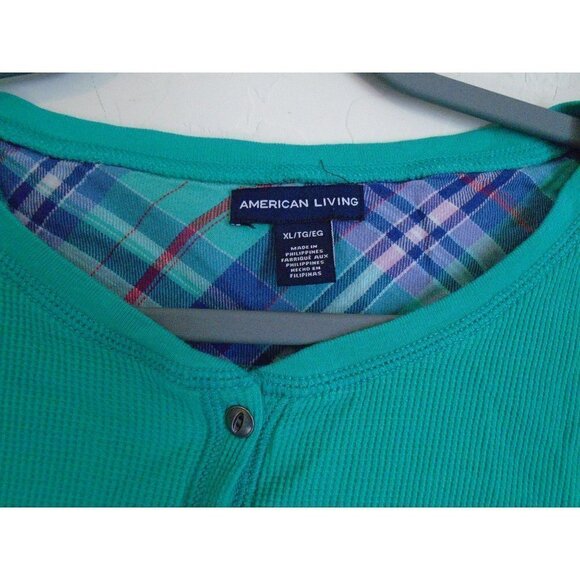 American Living Green XL Waffle Button Henley Shirt Women - Picture 5 of 10